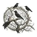 a dry tree, few branches, with crows on its branches tattoo design idea