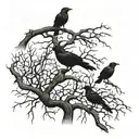 a dry tree, few branches, with crows on its branches tattoo design idea