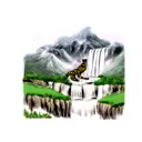 back tattoo, thin, full length, color, landscape, waterfall, tiger, mountain tattoo design idea