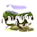 back tattoo, thin, full length, color, landscape, waterfall, tiger, mountain tattoo design idea