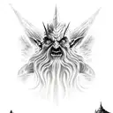 lord of the rings, Gandalf fighting a balrog, Gollum holding the ring, tower of Sauron and the witch king  tattoo design idea