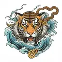mythological lightning tiger with lightning around japanese waves  tattoo design idea
