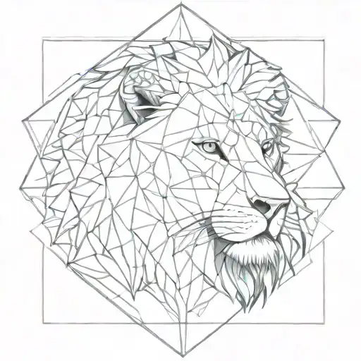 lion (fine lines geometrical desing) in a rhombus. tattoo design idea