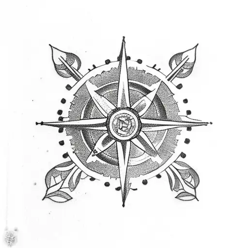 rose and compass with rosary tattoo design idea