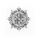 rose and compass with rosary tattoo design idea