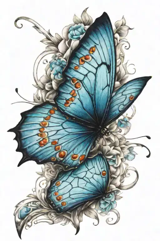 blue butterfly and eye  tattoo design idea