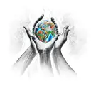 two hands holding the four elements fire, earth, air and water tattoo design idea