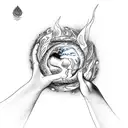 two hands holding the four elements fire, earth, air and water tattoo design idea