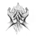 two hands holding the elements fire, earth, air and water tattoo design idea