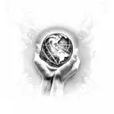 two hands holding the elements fire, earth, air and water tattoo design idea