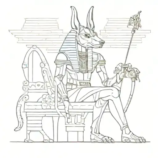 Anubis as a modern-day retired god enjoying retirement in Egypt tattoo design idea
