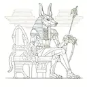 Anubis as a modern-day retired god enjoying retirement in Egypt tattoo design idea