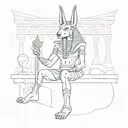 Anubis as a modern-day retired god enjoying retirement in Egypt tattoo design idea