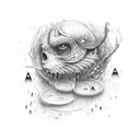 rain in dark foresr tattoo design idea