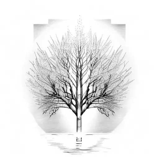 river birch tree by river with roots and cross in the roots tattoo design idea