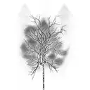 river birch tree by river with roots and cross in the roots tattoo design idea