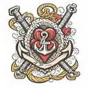 Three Z letters (crossed, anchor, and heart) tattoo design idea