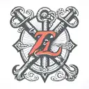 Three Z letters (crossed, anchor, and heart) tattoo design idea