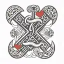 Three Z letters (crossed, anchor, and heart) tattoo design idea