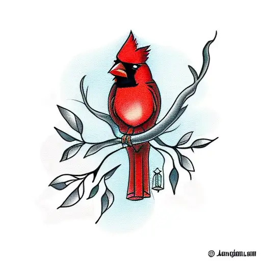 cardinal on a tree with a guitar tattoo design idea