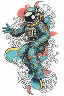 space and underwater colourful tattoo design idea