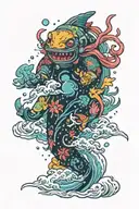 space and underwater colourful tattoo design idea