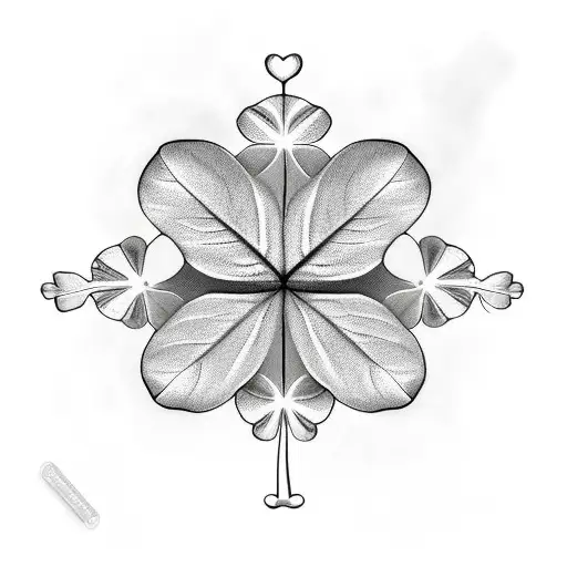 5 leaf clover with kids names tattoo design idea
