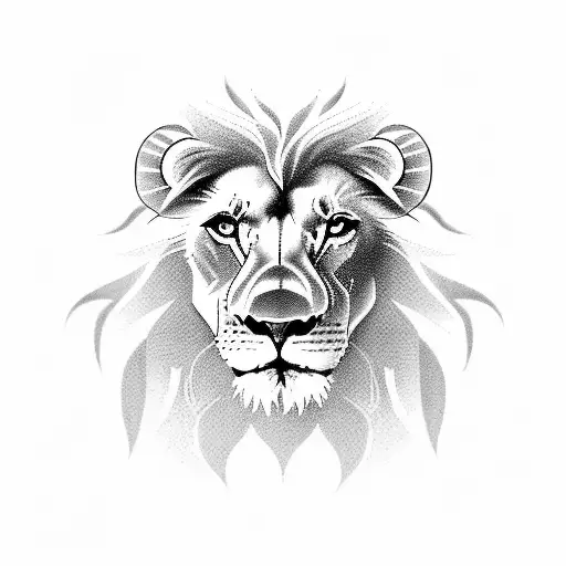 a lion with blue eyes  looking out of a scar tissue tattoo design idea