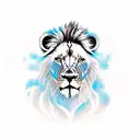 opening of skin in the chest and inside a Lion with blue eyes looking outside of it tattoo design idea
