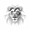 a lion with blue eyes  looking out of a scar tissue tattoo design idea