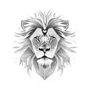 a lion with blue eyes  looking out of a scar tissue tattoo design idea