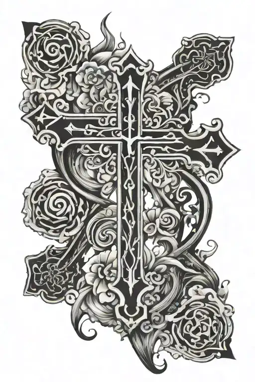 cross tattoo with G>^v written within the cross tattoo tattoo design idea