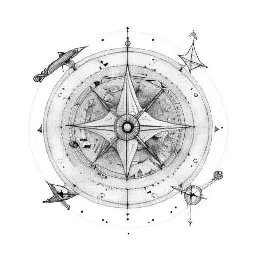 A detailed caravel ship navigating through a starry night sky, with constellations forming the shape of animals tattoo design idea