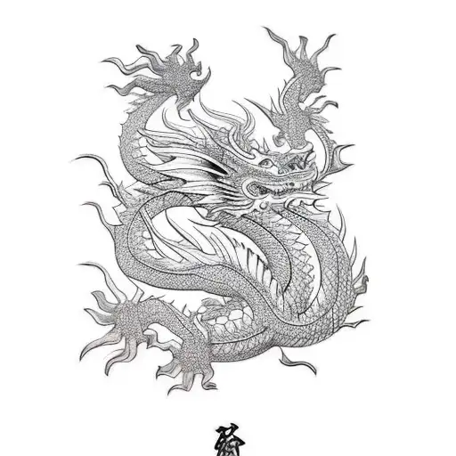 dragon fine line  tattoo design idea