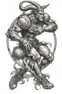 capricorn, time clock, young boy playing football player tattoo design idea
