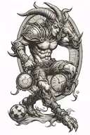 capricorn, time clock, young boy playing football player tattoo design idea