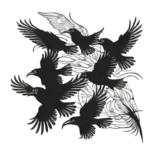  6 crows flying same directions. Long tattoo tattoo design idea