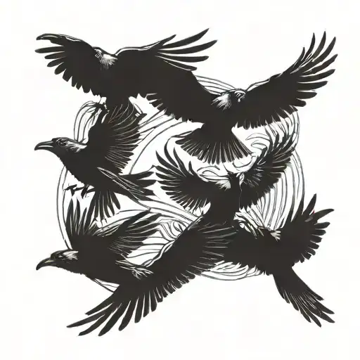  6 crows flying am direction tattoo design idea