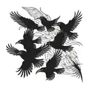  6 crows flying same directions. Long tattoo tattoo design idea