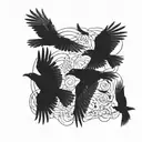  6 crows flying same directions. Long tattoo tattoo design idea