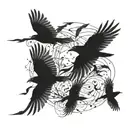  6 crows flying same directions. Long tattoo tattoo design idea