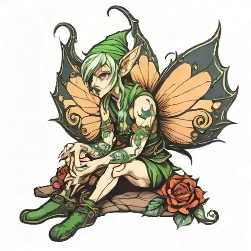 scrotum elf fairy sitting tattoo design idea