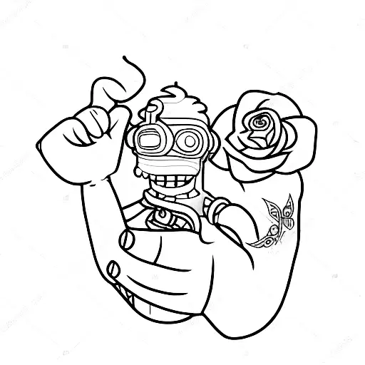 hero of futurama cartoon Bender with roses in his hands tattoo design idea