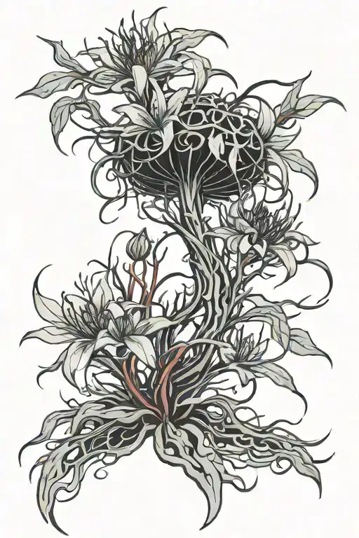 Crown black African tree red spider lily tattoo design idea