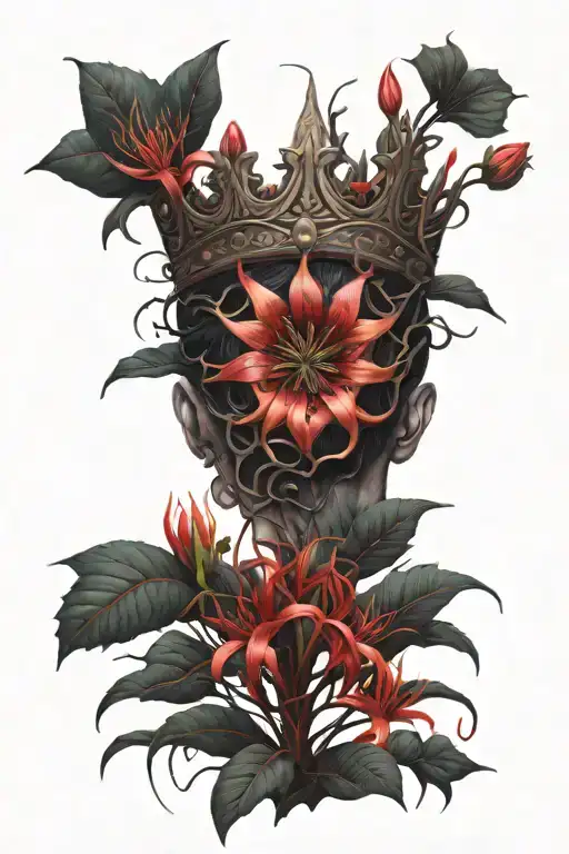 large Crown black African tree red spider lily flower tattoo design idea
