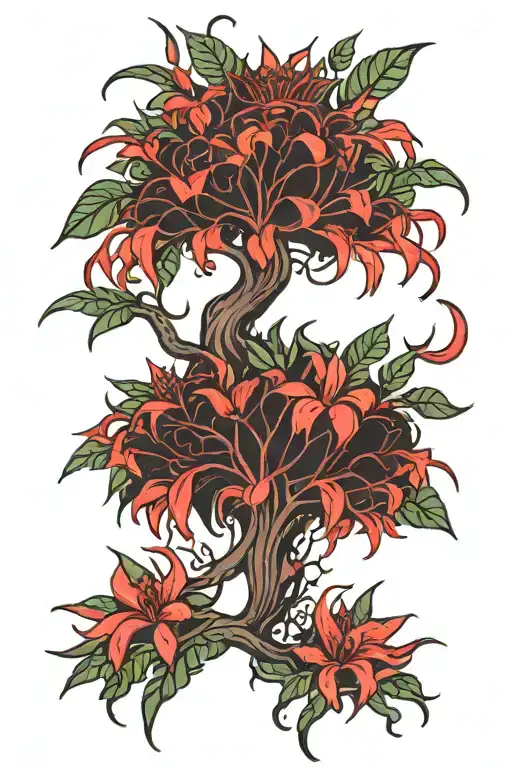 Crown black African tree red spider lily tattoo design idea