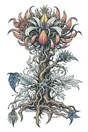 Crown black African tree red spider lily tattoo design idea