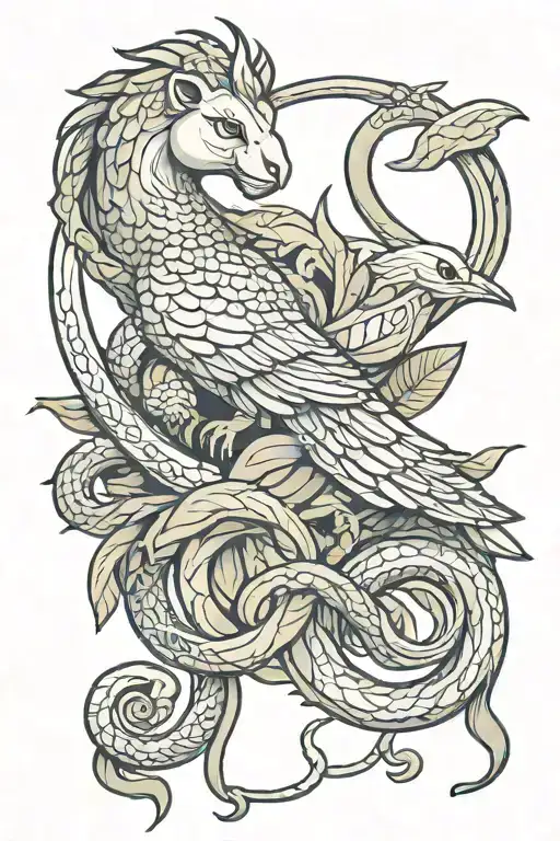 snake dove lion and lamb intertwined tattoo design idea