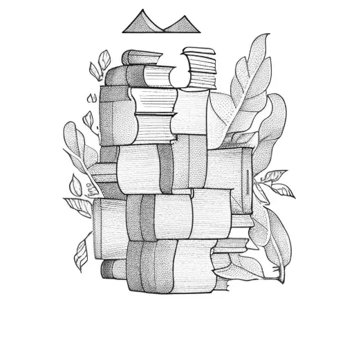 Stack of books with a quill pen tattoo design idea