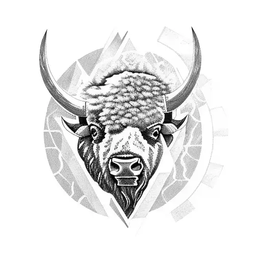 bison running into storm tattoo design idea
